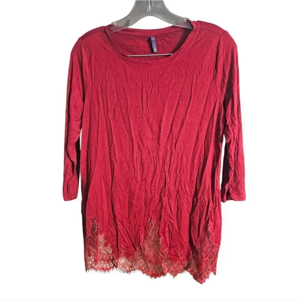 NYDJ Red‎ Lace Hem Long Sleeve Knit Top NWT - Size PXS